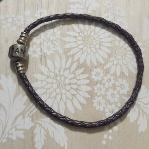 Pandora Sterling Silver Leather Dark Purple Charm Bracelet